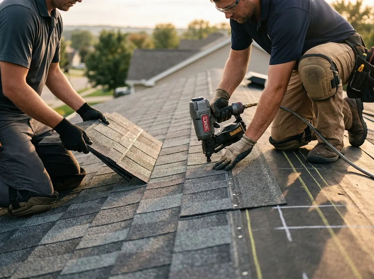Professional roofer working on a residential roof in Alamogordo